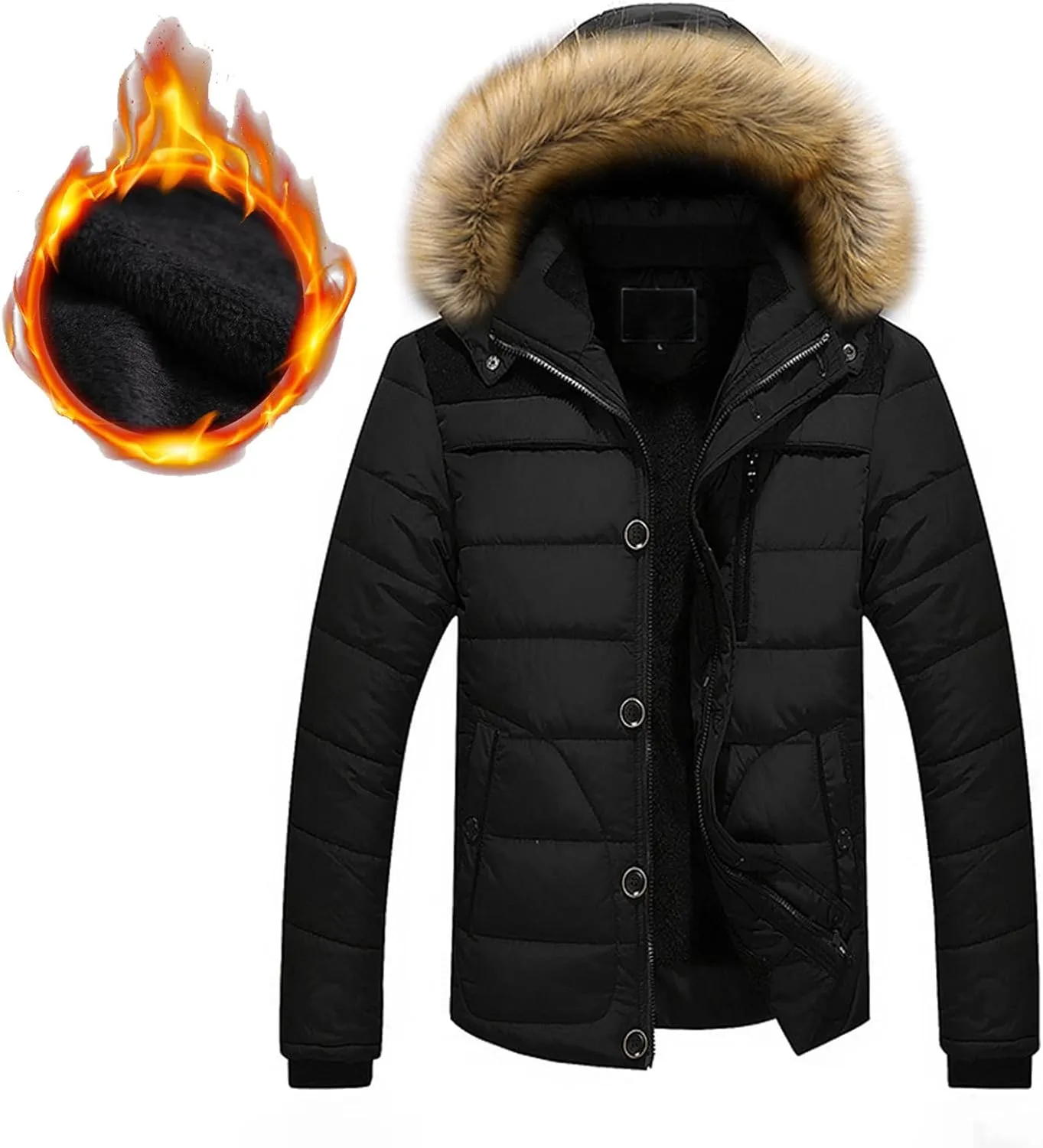 Men'S Winter Thick Jacket Hooded Jacket With Zipper Pocket Outdoor Large Size Thermal Padded Jacket Gift for Men