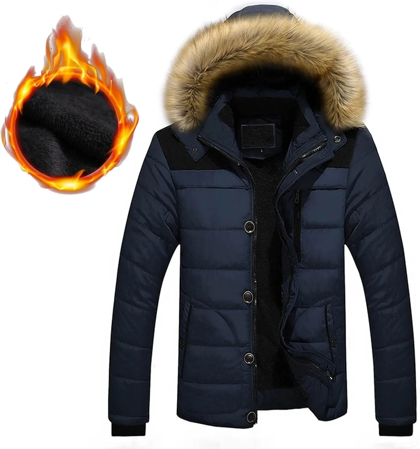 Men'S Winter Thick Jacket Hooded Jacket With Zipper Pocket Outdoor Large Size Thermal Padded Jacket Gift for Men
