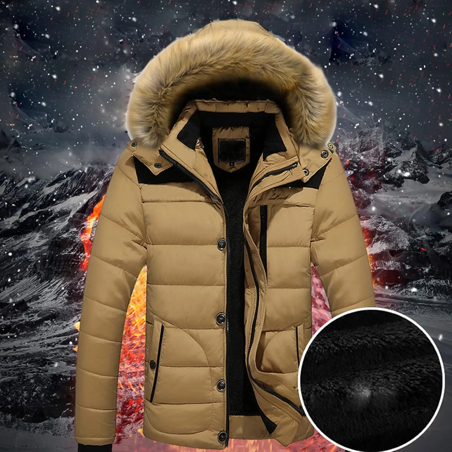 Men'S Winter Thick Jacket Hooded Jacket With Zipper Pocket Outdoor Large Size Thermal Padded Jacket Gift for Men