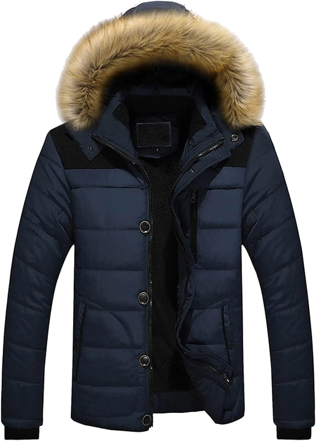 Men'S Winter Thick Jacket Hooded Jacket With Zipper Pocket Outdoor Large Size Thermal Padded Jacket Gift for Men