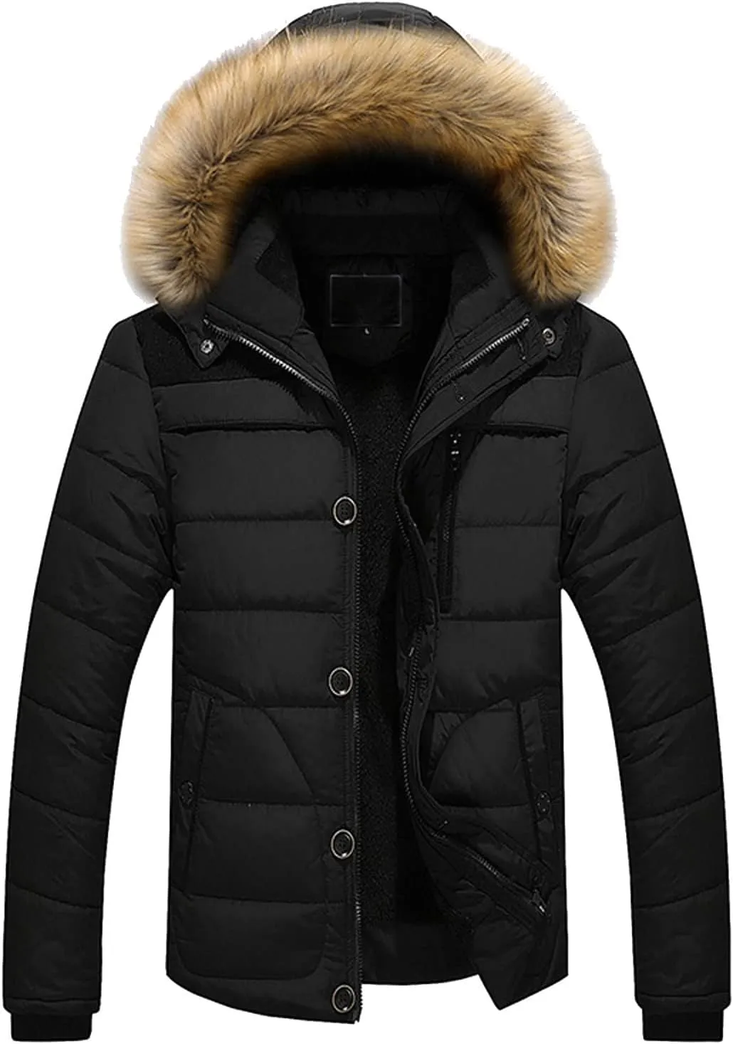 Men'S Winter Thick Jacket Hooded Jacket With Zipper Pocket Outdoor Large Size Thermal Padded Jacket Gift for Men