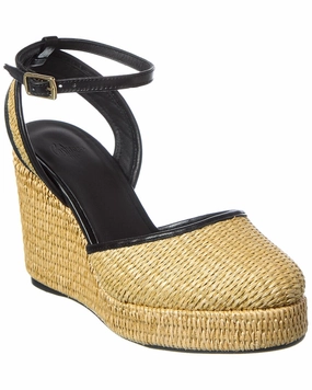Casta?er Cass Raffia & Leather Wedge Sandal soft fit Walkable Height