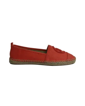 Michael Kors Embroidered Logo Espadrilles in Coral Orange Cotton Heel Sole