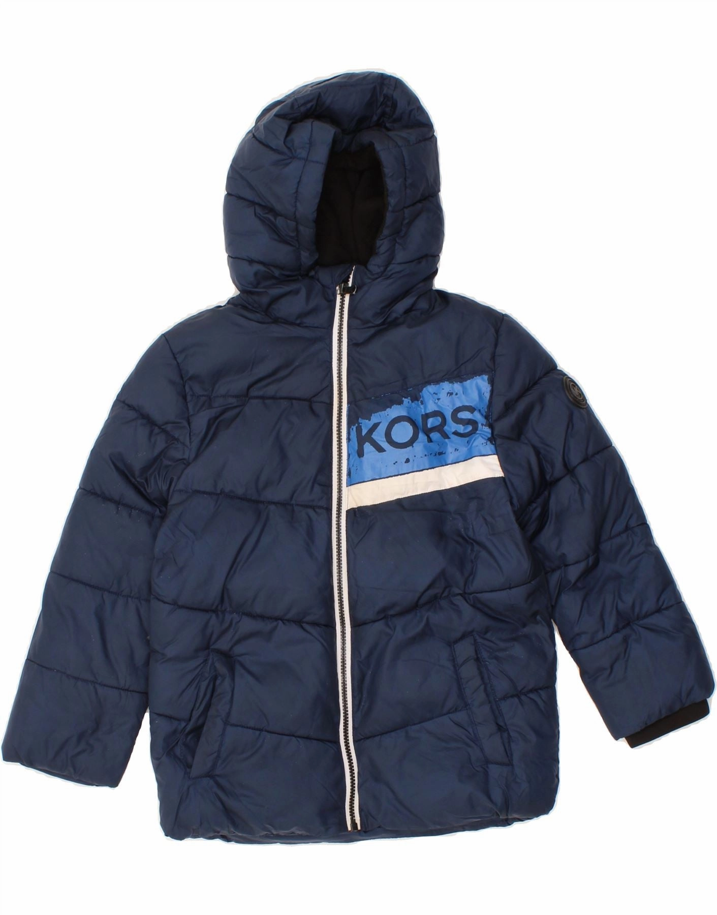 Functional AntiStatic Lining MICHAEL KORS Boys Graphic Hooded Padded Jacket 6-7 Years Navy Blue