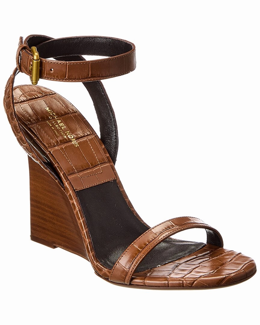 Modern Attitude Michael Kors Collection Claudia Croc-Embossed Leather Wedge Sandal