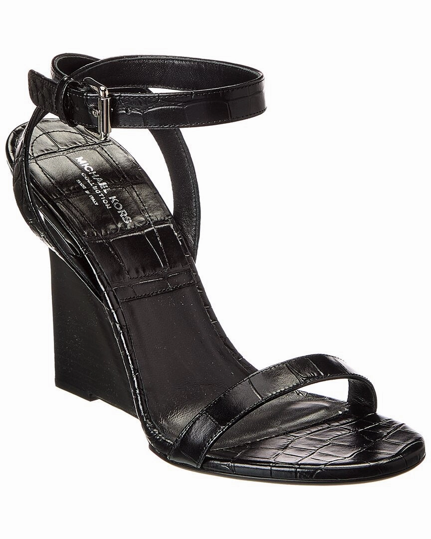 Bronze Sole Michael Kors Collection Claudia Croc-Embossed Leather Wedge Sandal