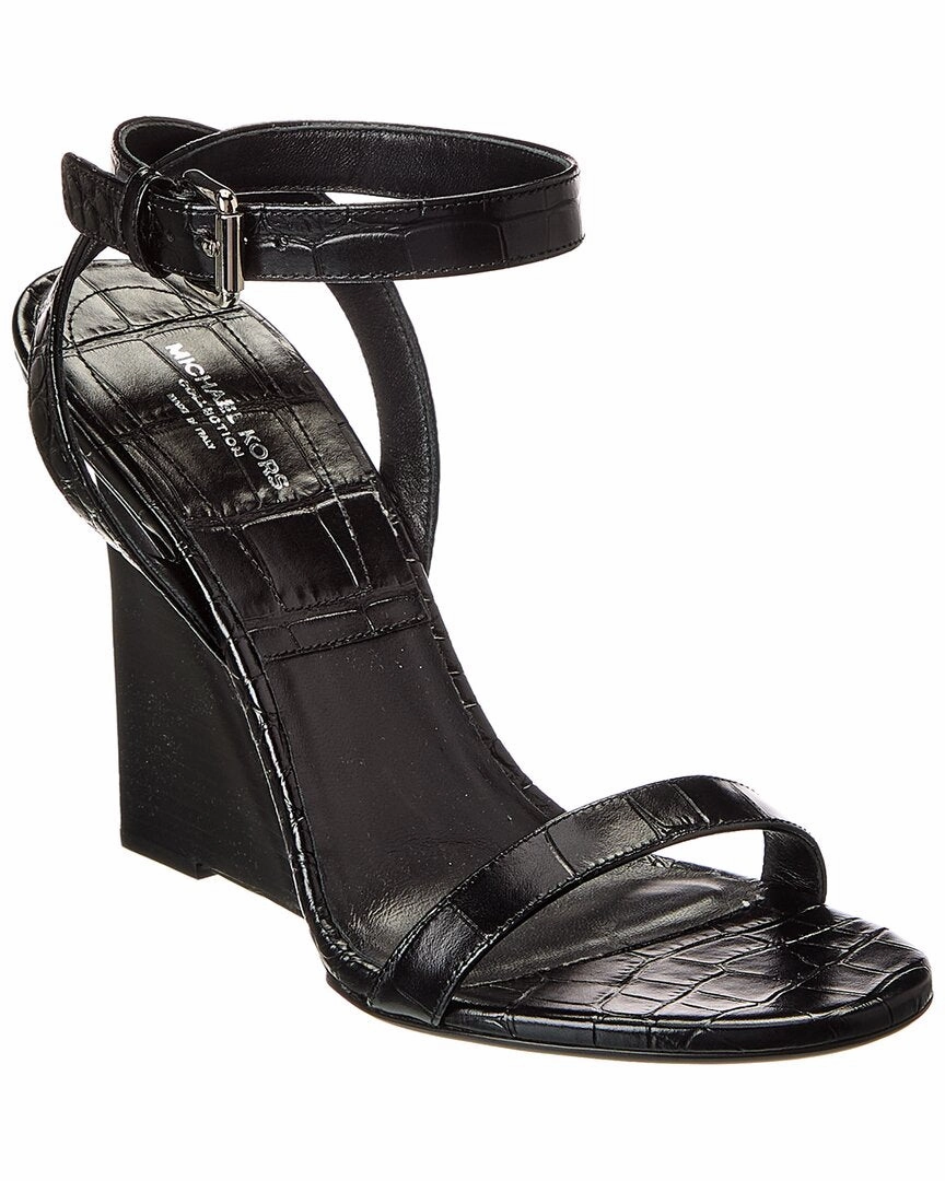 Anti Trip Michael Kors Collection Claudia Croc-Embossed Leather Wedge Sandal
