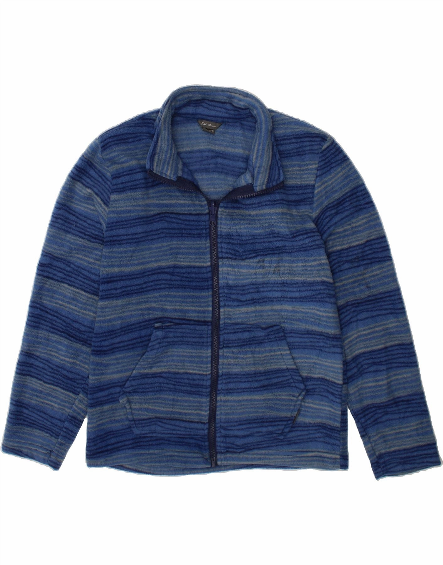 EDDIE BAUER Boys Fleece Jacket 7-8 Years Small Blue Striped Polyester Layer Match