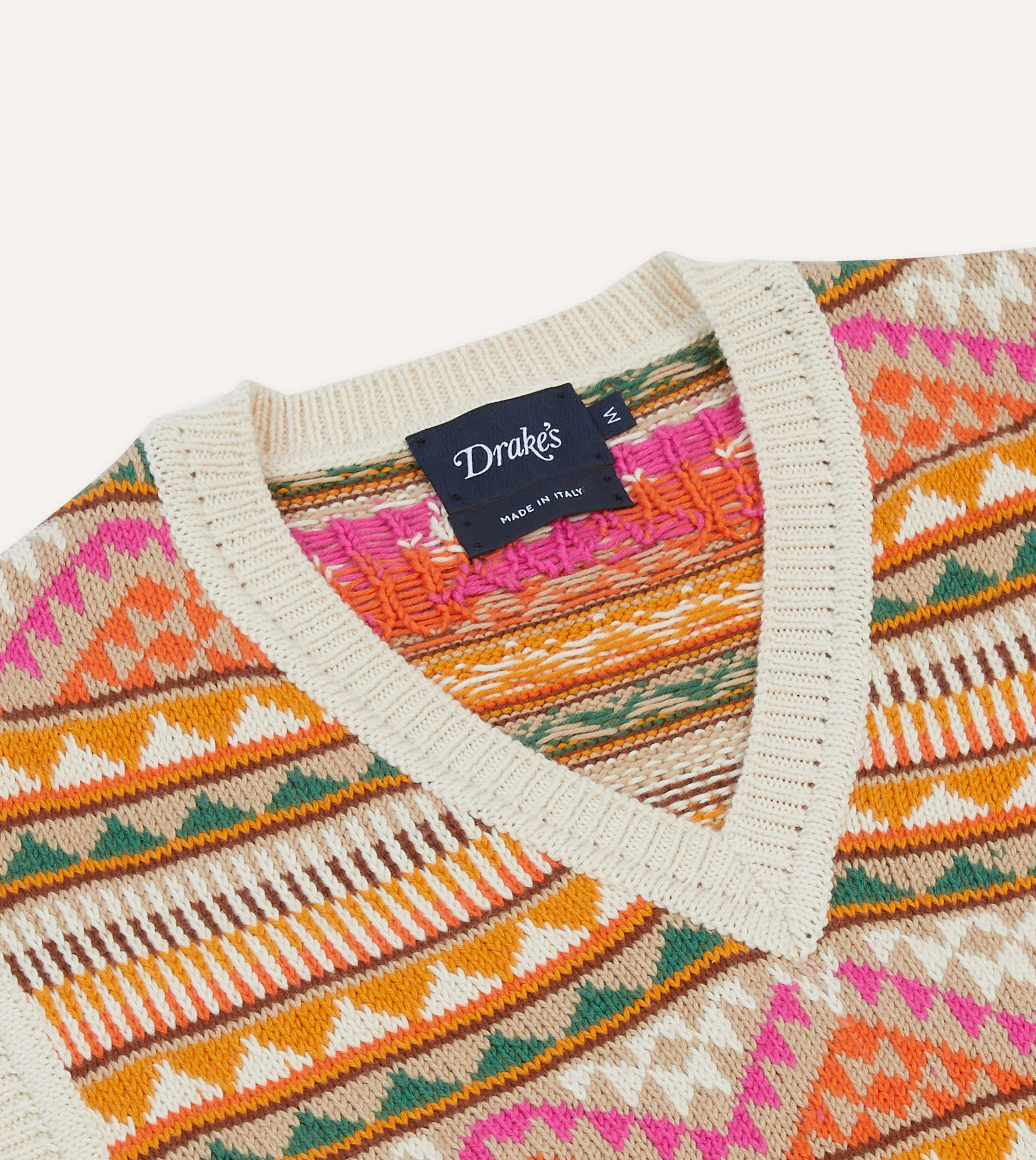 Lightweight Material Beige Cotton Cashmere Kilim Knit Vest