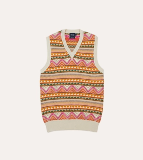 Beige Cotton Cashmere Kilim Knit Vest Mood Booster