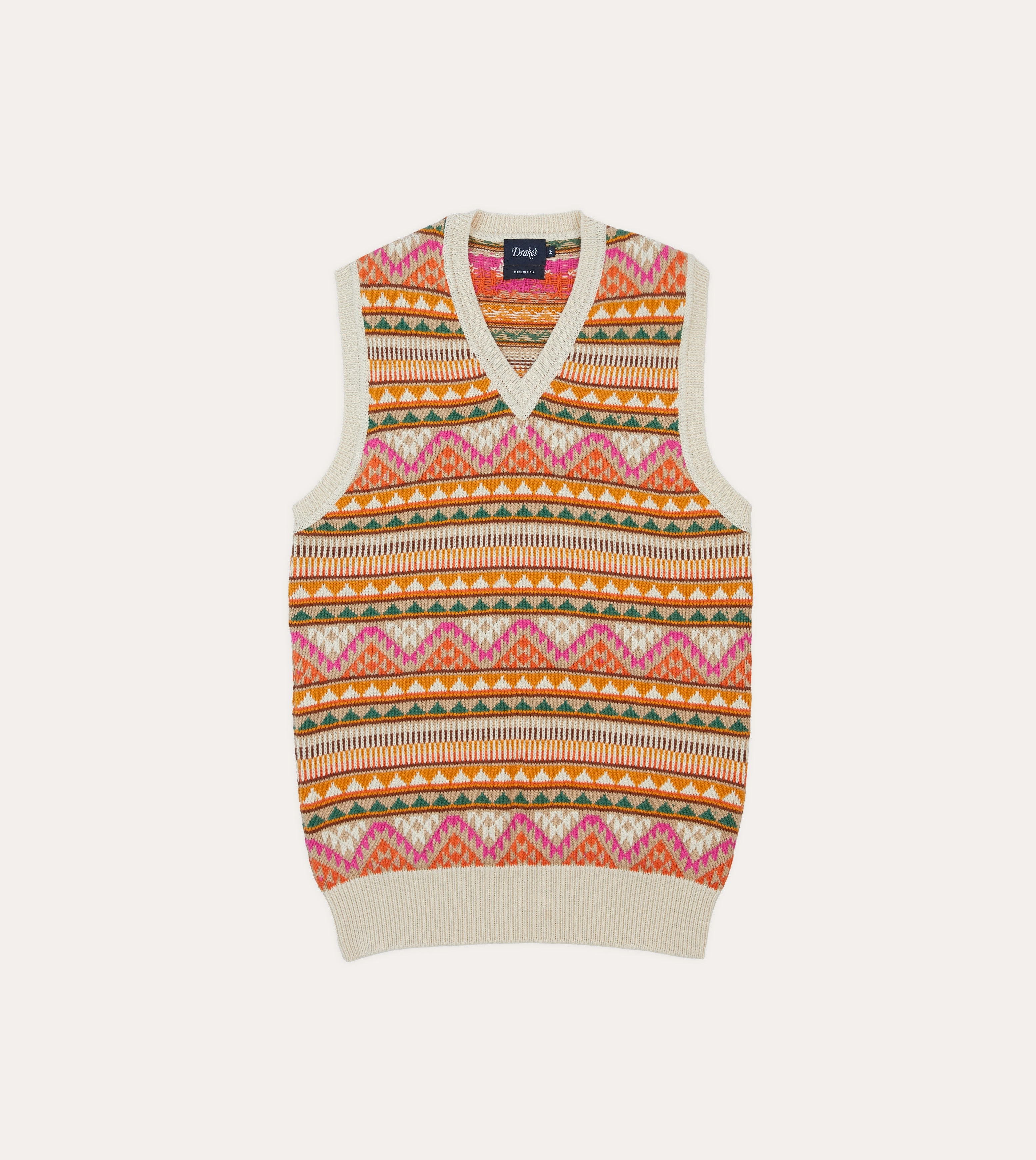 Beige Cotton Cashmere Kilim Knit Vest Mood Booster