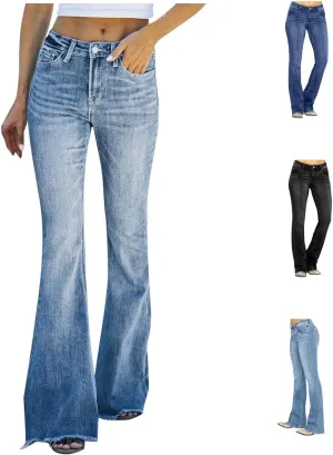 Mid Waisted Bell Bottom Jeans for Women Flare Jeans for Women Stretch Wide Leg Jeans Pull-On Skinny Jeans