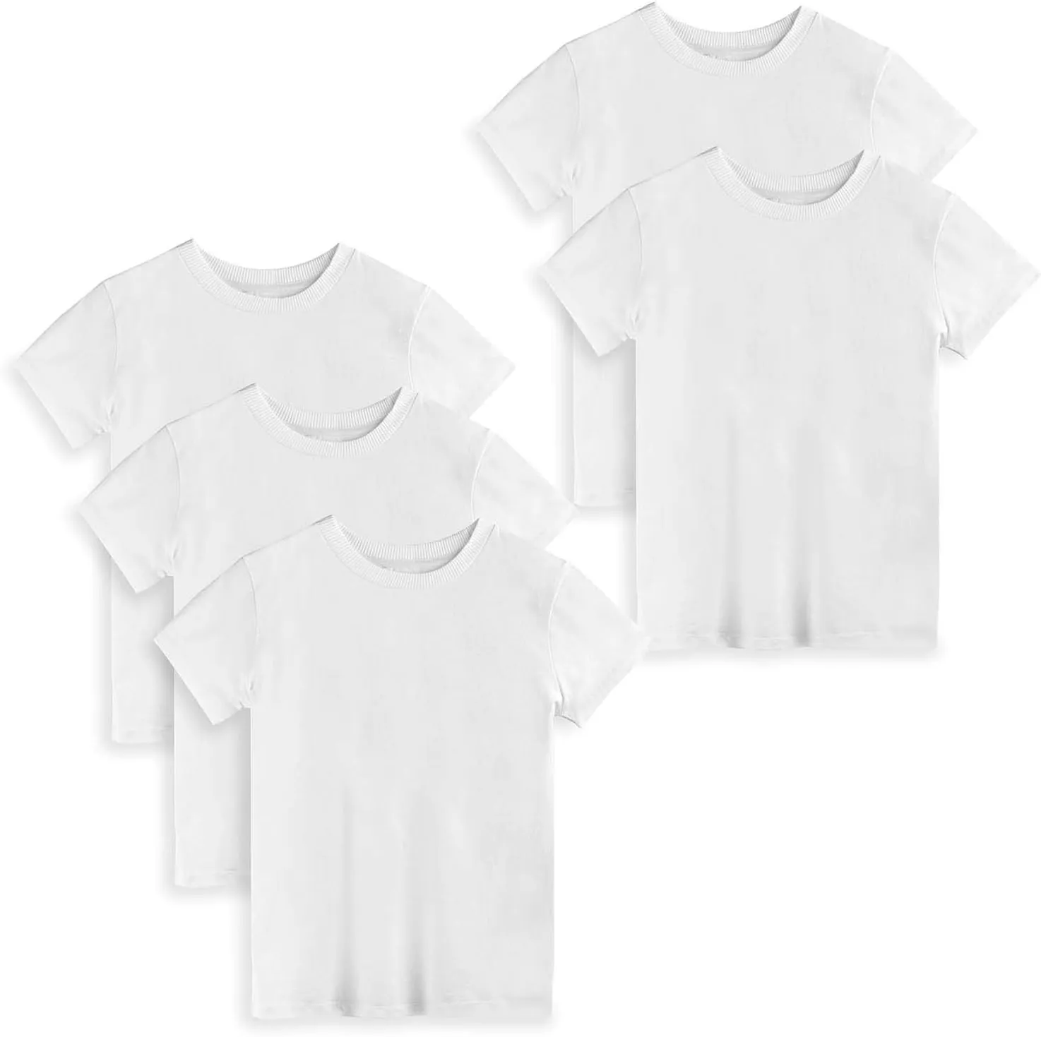 Mightly Boys and Girls' Classic Fit Crewneck T-Shirt | 100% Organic Cotton Soft, Multi-Pack Comfy Short-Sleeve Basic Tee Shirts, Fair Trade Certified Toddlers and Kids Clothes, White, 10
