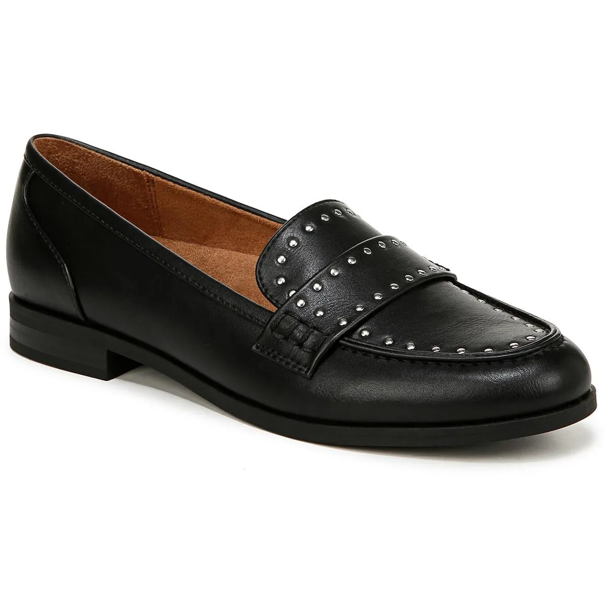 Milo-Stud Womens Faux Leather Block Heel Loafers All-season Slip-ons