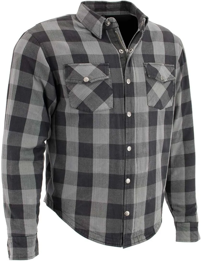 Milwaukee Leather Performance MPM1630 Men's Armored Checkered Flannel Shirt Aramid DuPont Fibers