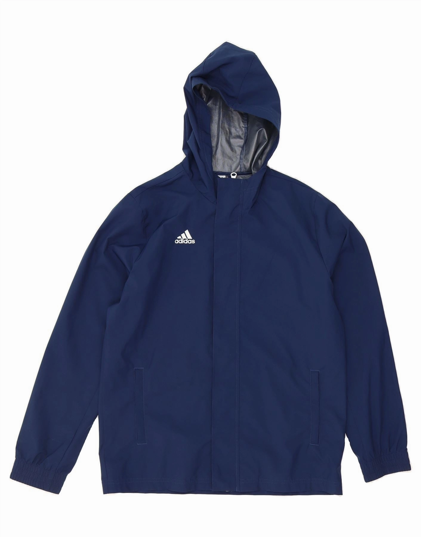 ADIDAS Boys Hooded Rain Jacket 13-14 Years Navy Blue Polyester Performance Wear