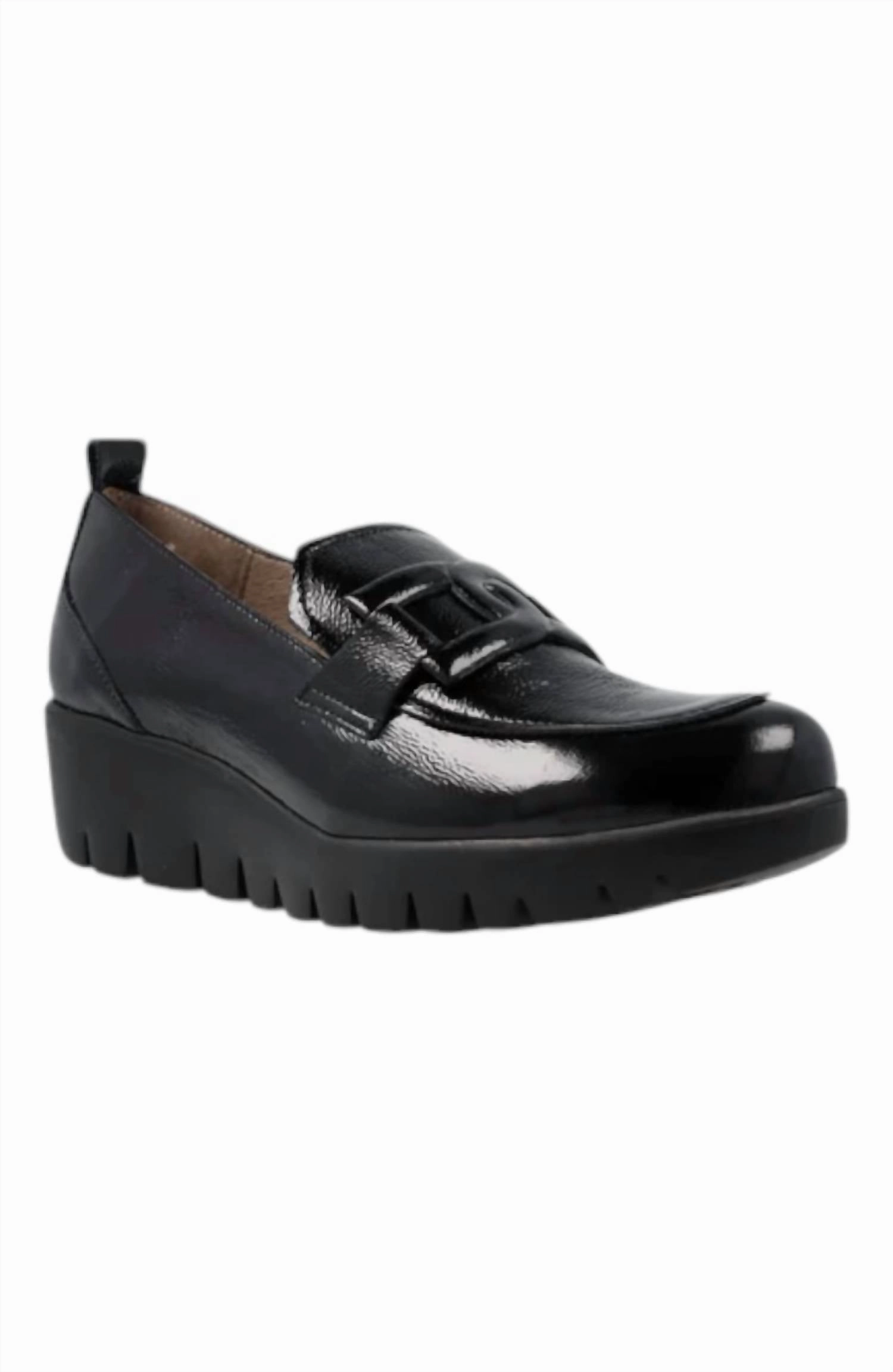 Fit Firm Durable Leather Women's Fly Rings Moccasins Shoes In Black Patent