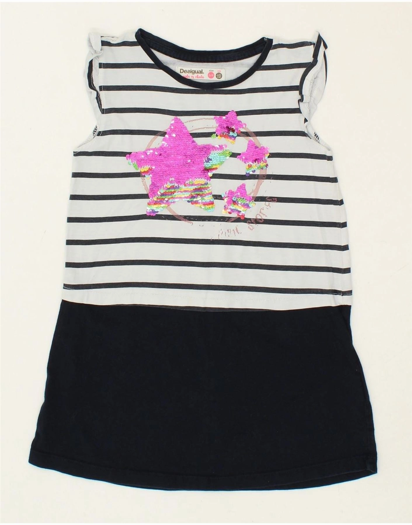 DESIGUAL Girls Graphic T-Shirt Dress 5-6 Years White Striped breathable fabric dress