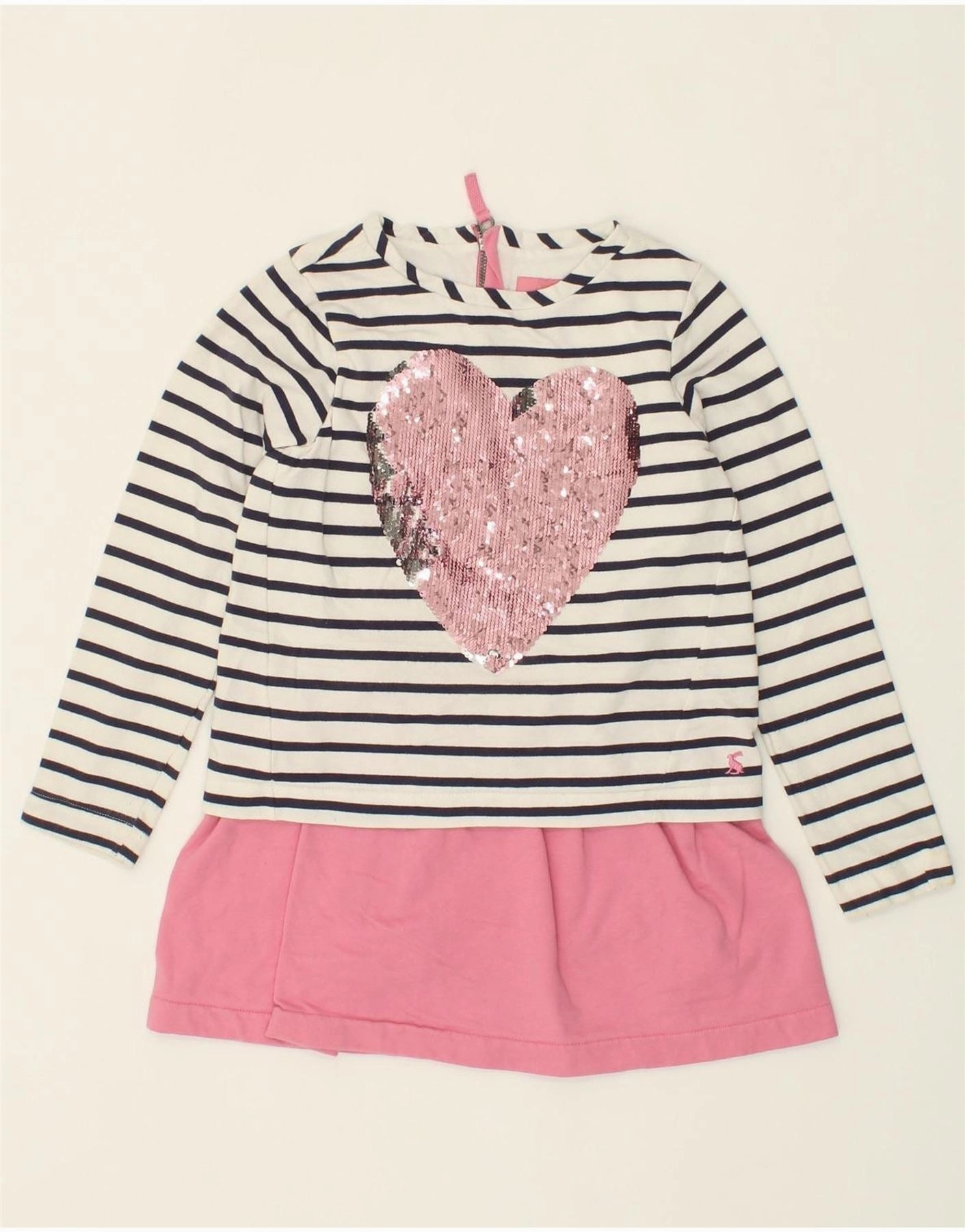 Flattering Comfort Wear Love Glow JOULES Girls Graphic Drop Waist Dress 9-10 Years White Striped Cotton