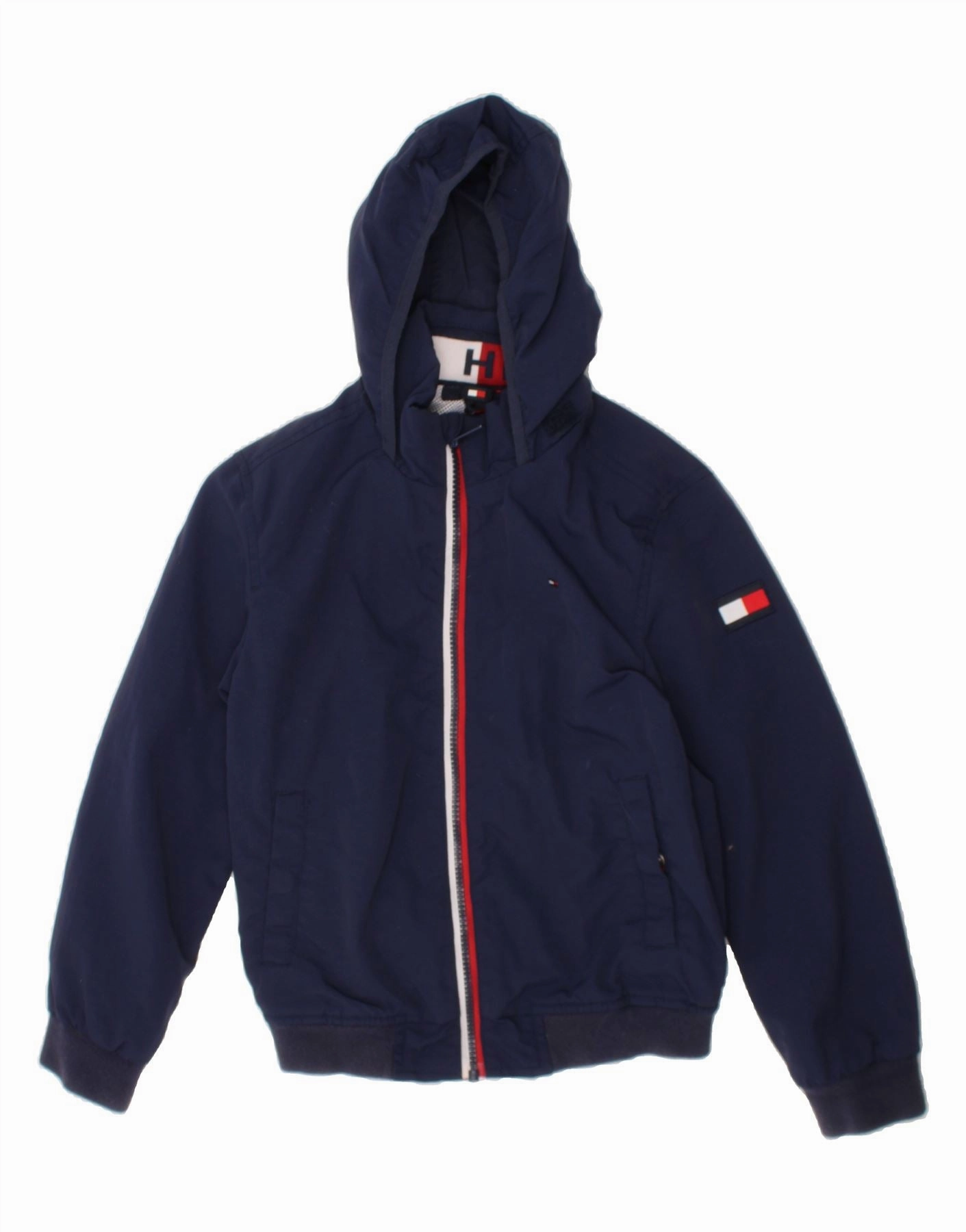 Storm Ready TOMMY HILFIGER Boys Hooded Bomber Jacket 7-8 Years Navy Blue Nylon