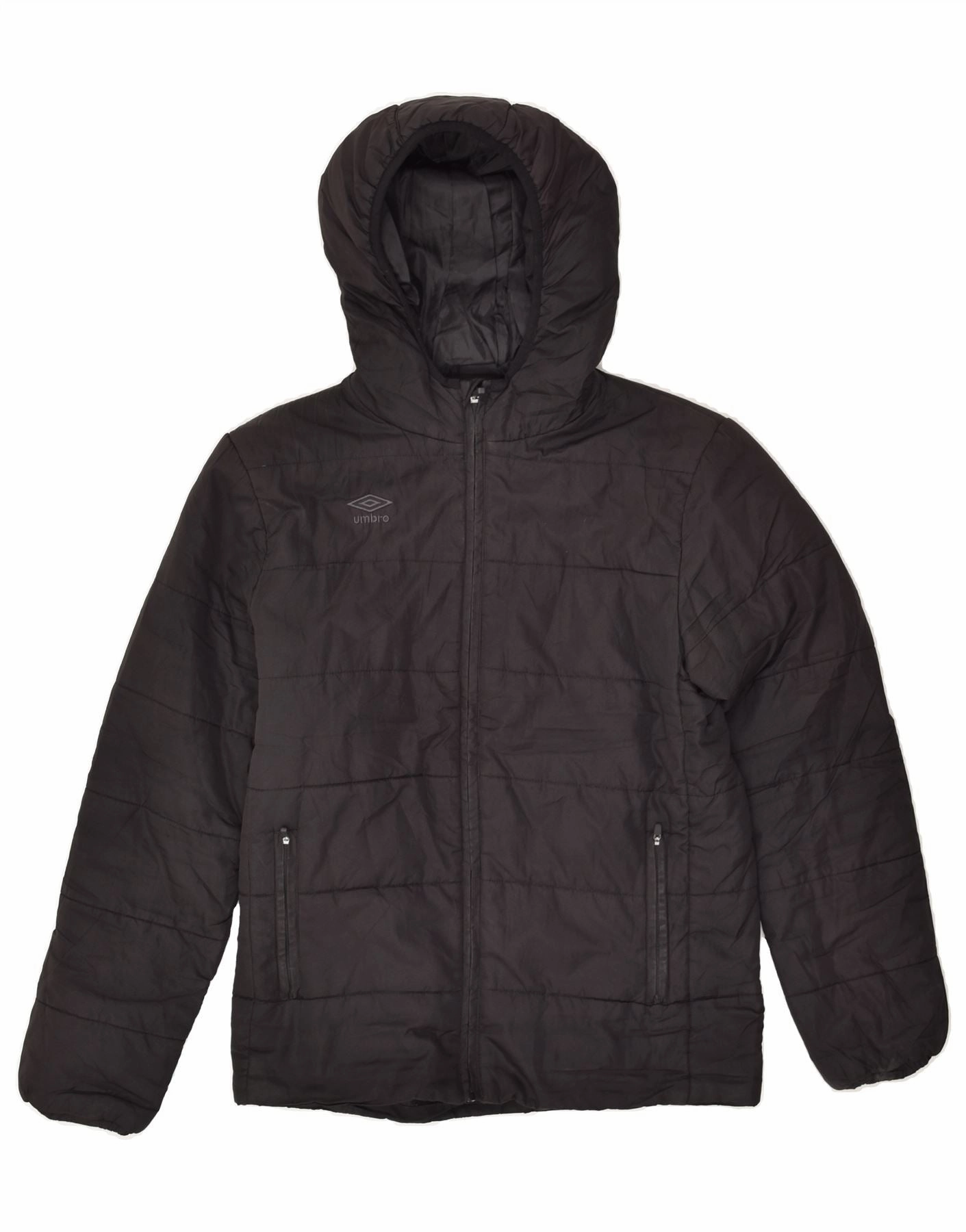 UMBRO Boys Hooded Padded Jacket 13-14 Years Black Polyester AdjustableCuffs