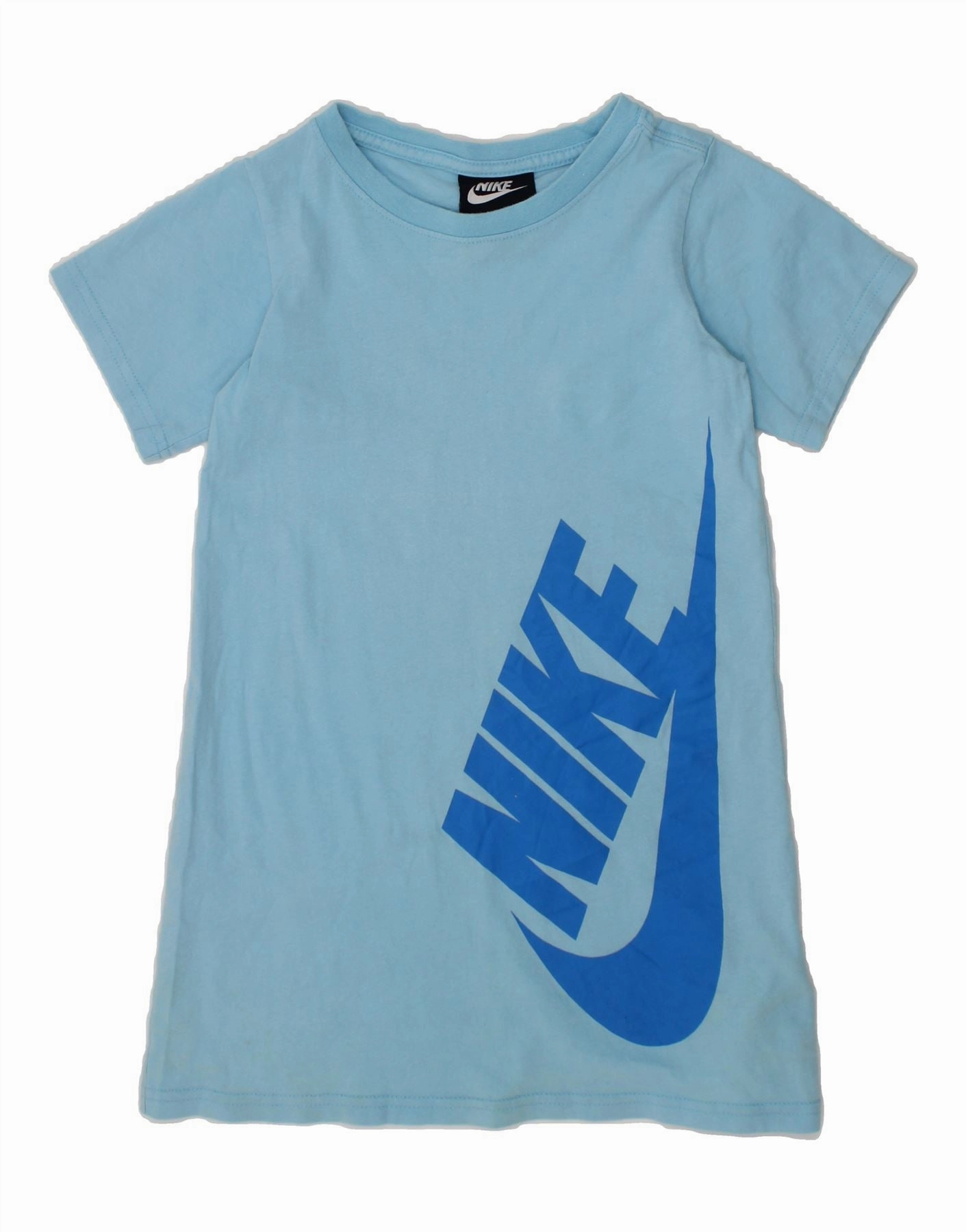 Sage Glow Silky Silhouette NIKE Girls Graphic T-Shirt Dress 4-5 Years Small Blue Cotton