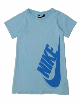 Sage Glow Silky Silhouette NIKE Girls Graphic T-Shirt Dress 4-5 Years Small Blue Cotton