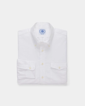 Made-in-USA Flap Pocket White Oxford Cloth Button Down Shirt - Regular Fit Textured Finish