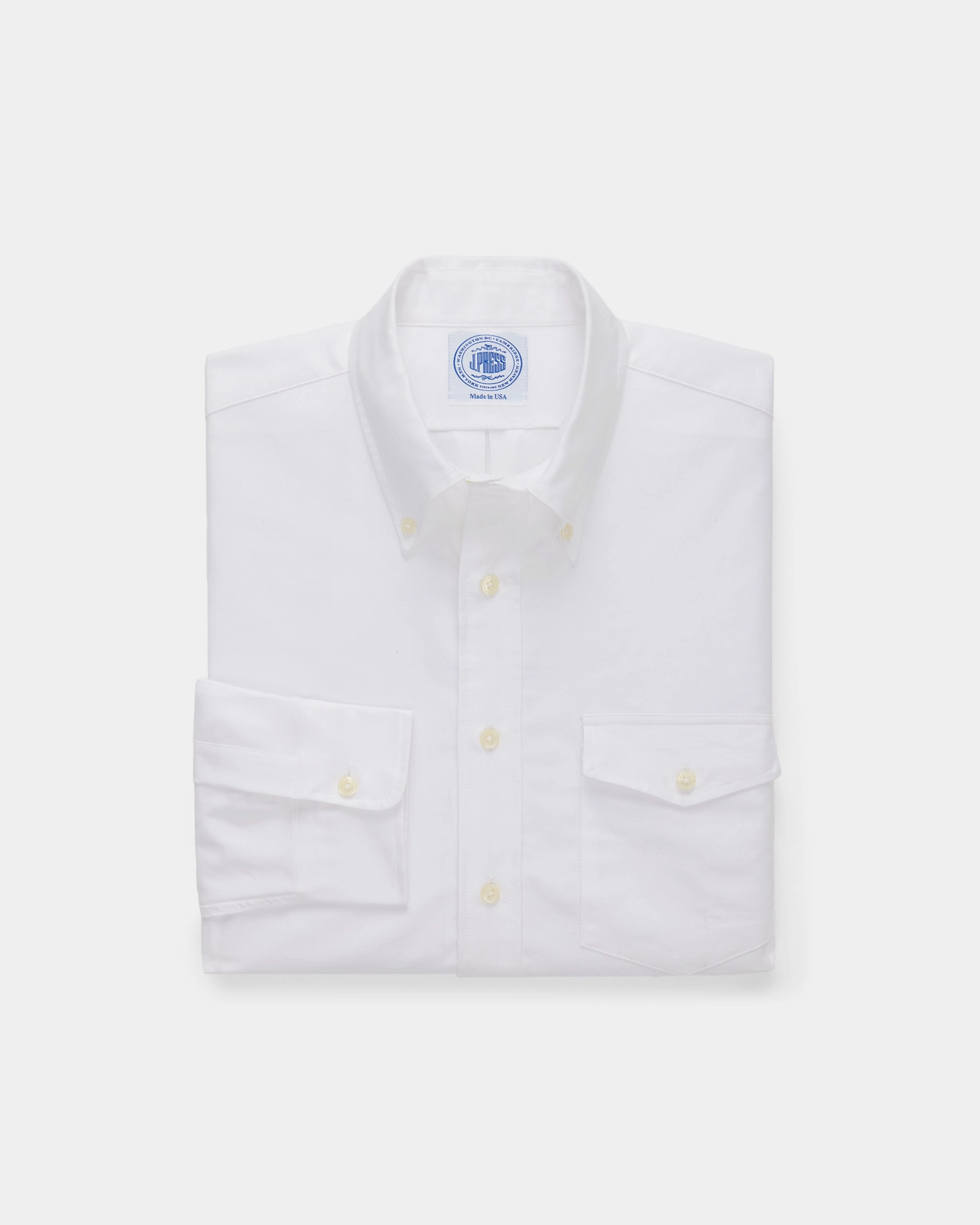 Durable Stitching tailored look Made-in-USA Flap Pocket White Oxford Cloth Button Down Shirt - Regular Fit