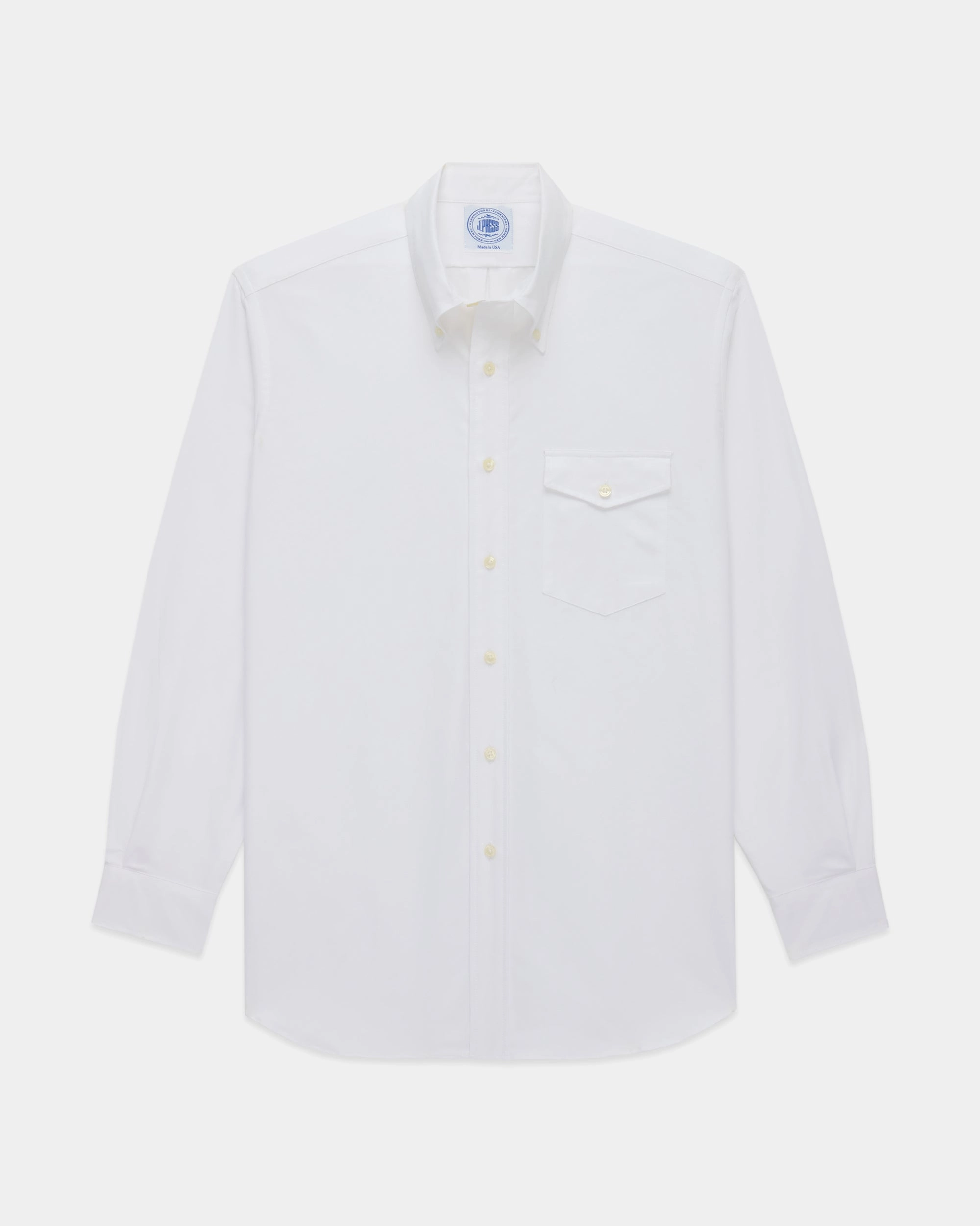 Breathable fabric Made-in-USA Flap Pocket White Oxford Cloth Button Down Shirt - Regular Fit