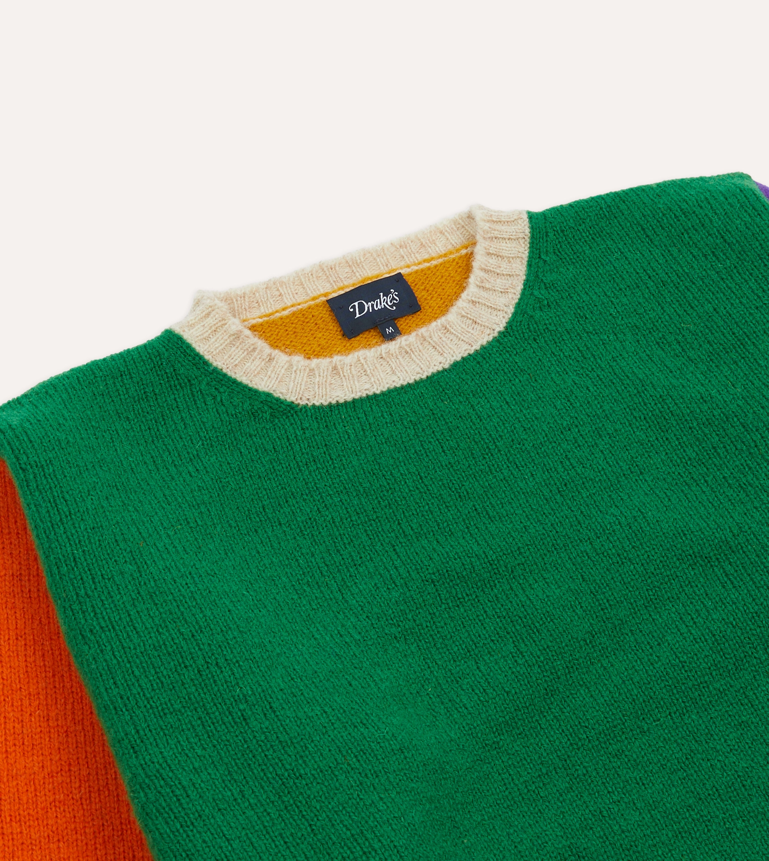 Green Multi Colourblock Brushed Shetland Crew Neck Jumper Machine Washable Design OdorResistant Fiber