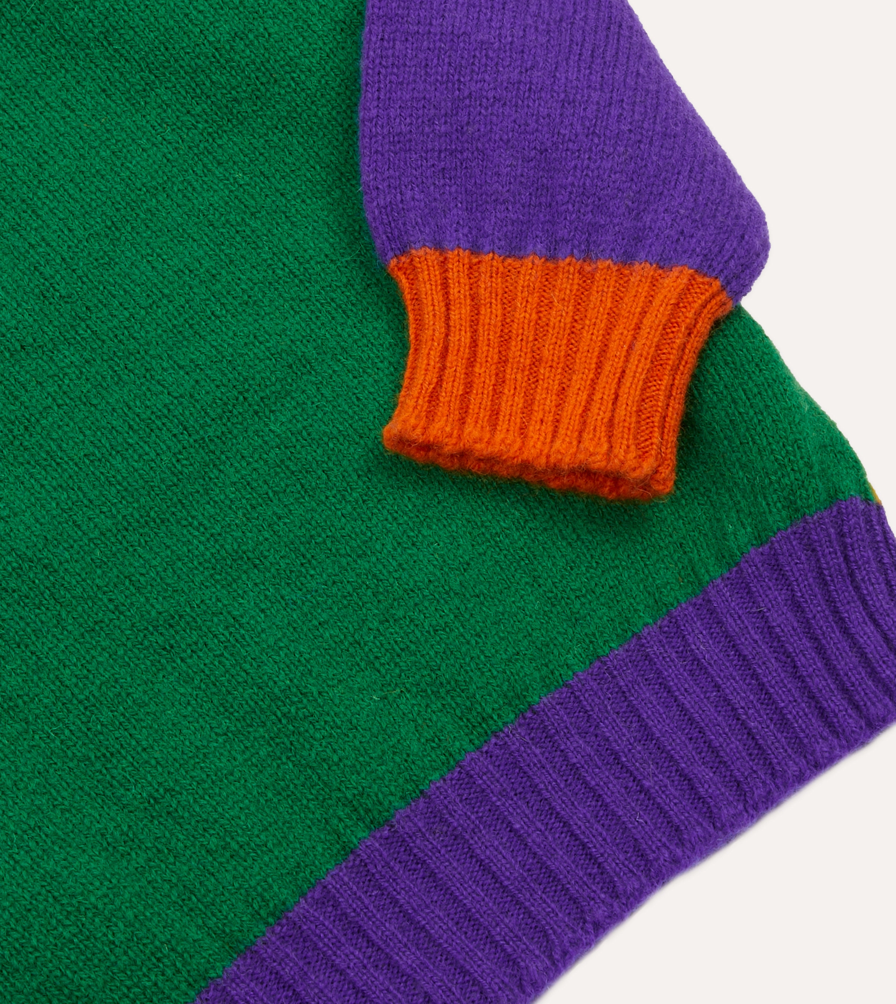 Durable Blend Lightweight insulation Green Multi Colourblock Brushed Shetland Crew Neck Jumper