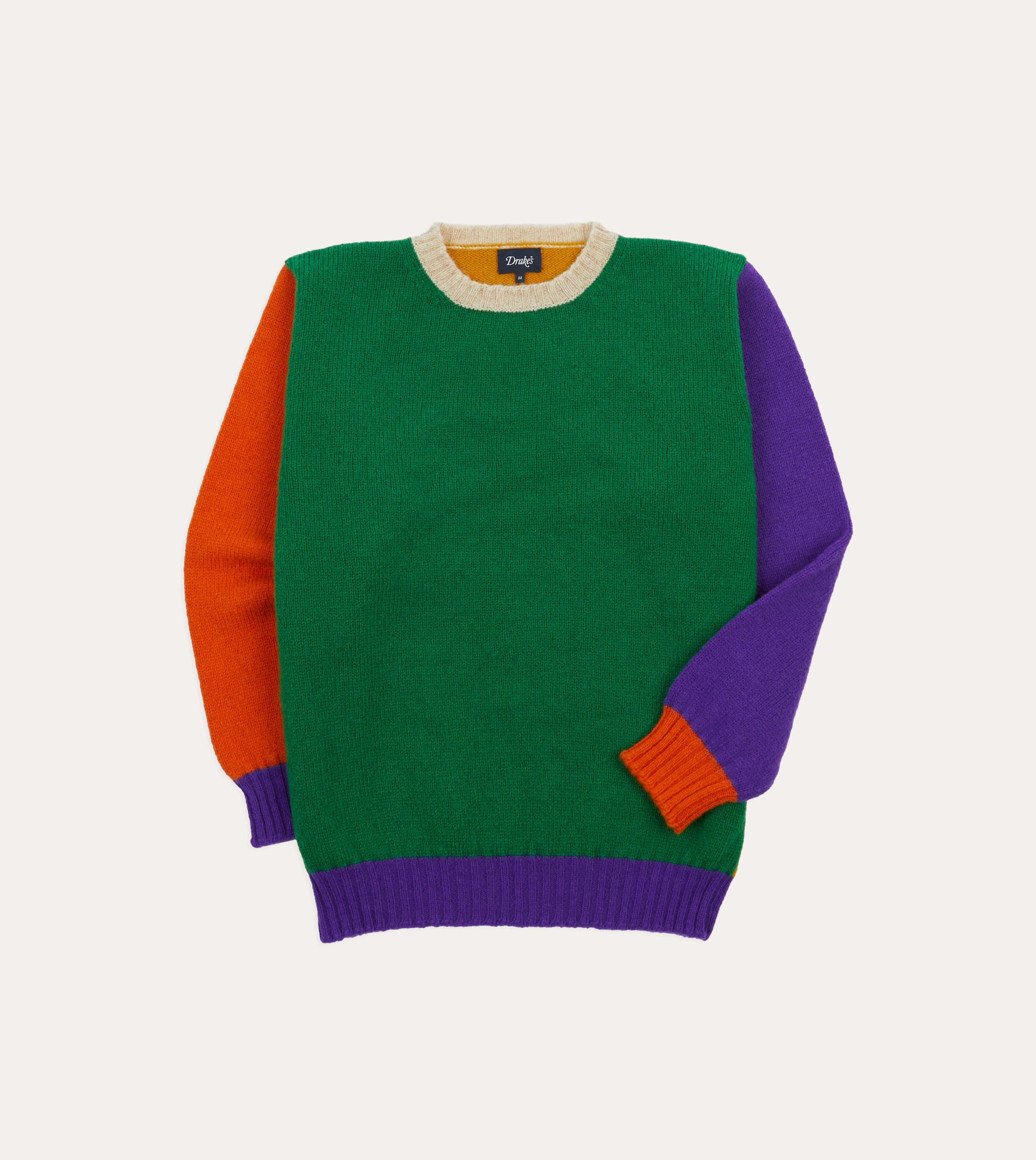 Green Multi Colourblock Brushed Shetland Crew Neck Jumper Quiet Tone