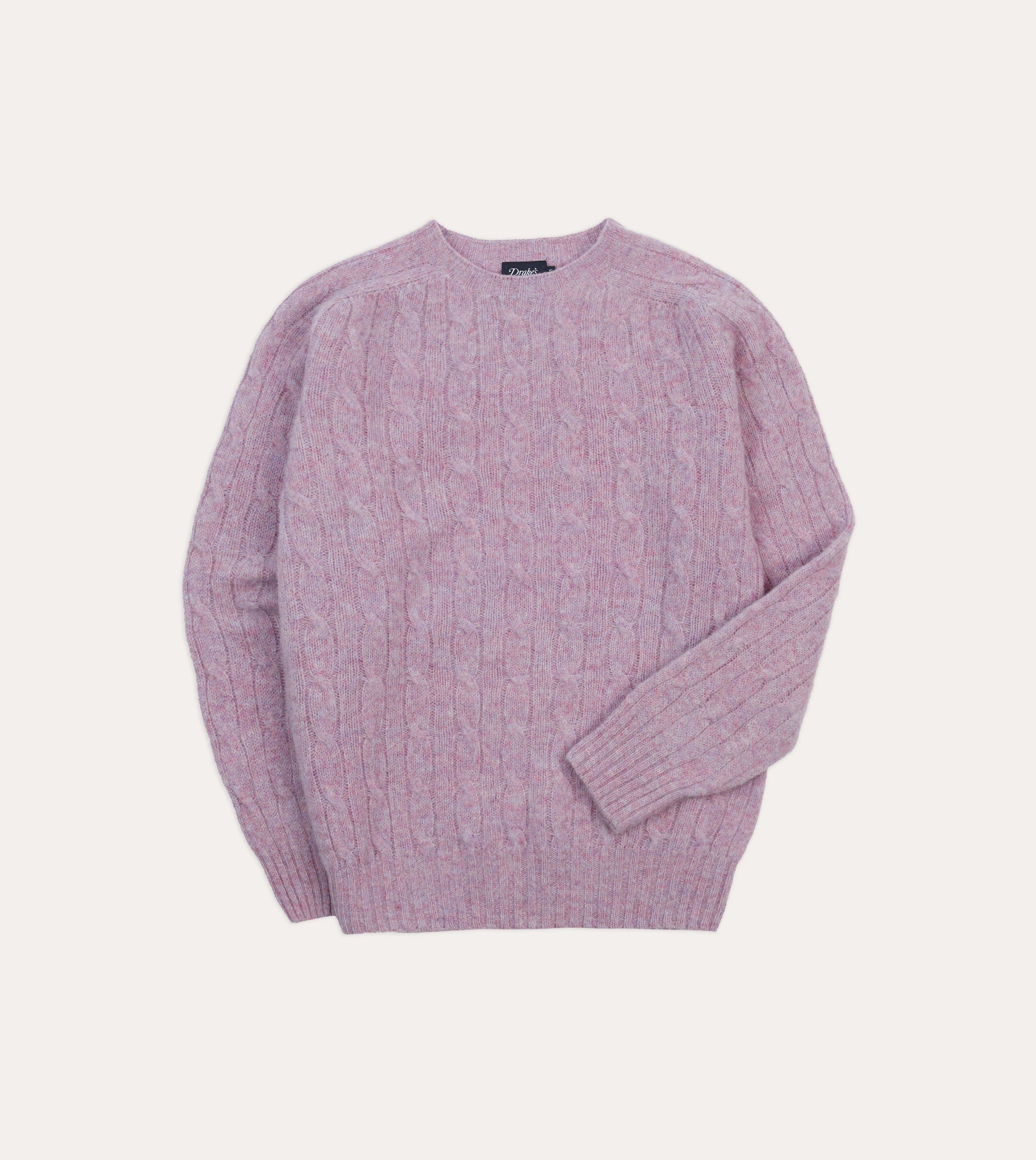 Relaxed Comforted Relaxed Trend Lilac Brushed Cable Knit Shetland Crew Neck Jumper