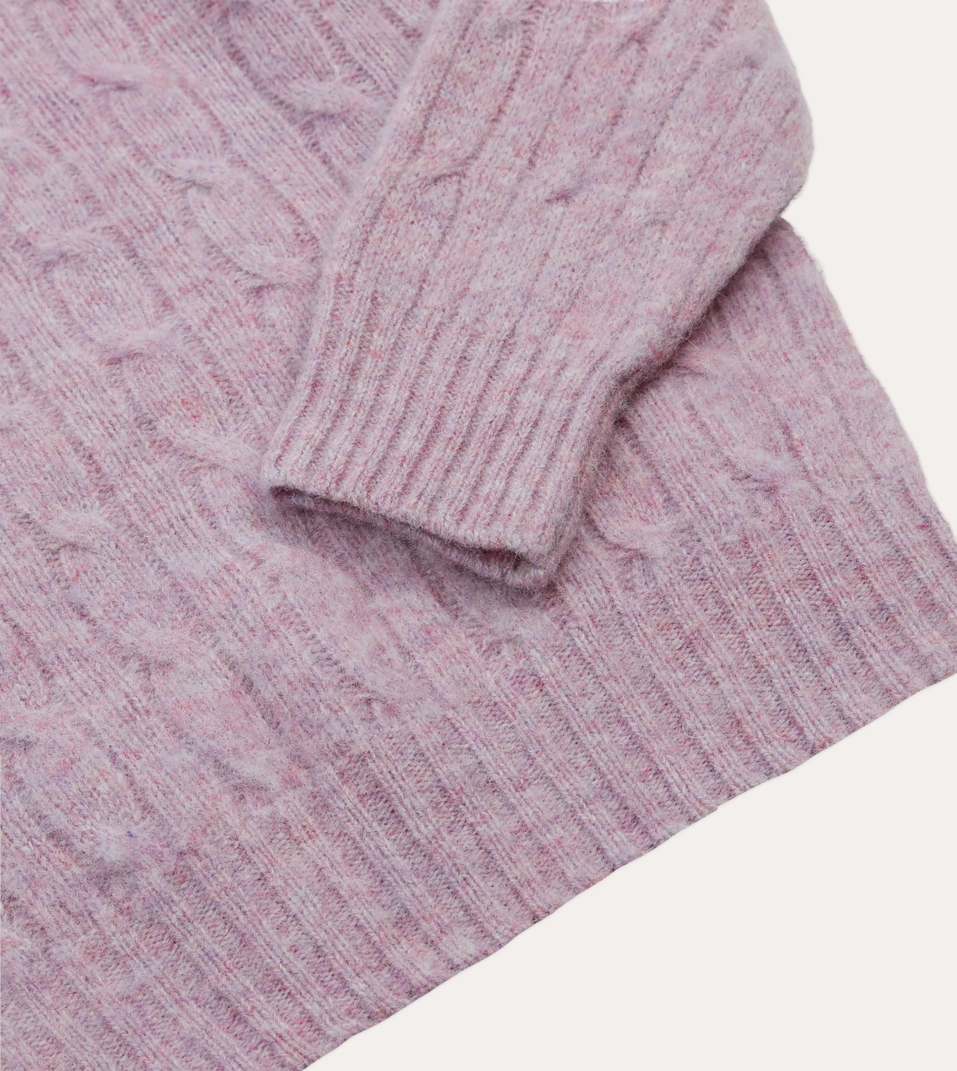 Lilac Brushed Cable Knit Shetland Crew Neck Jumper Soft Microfiber Surface