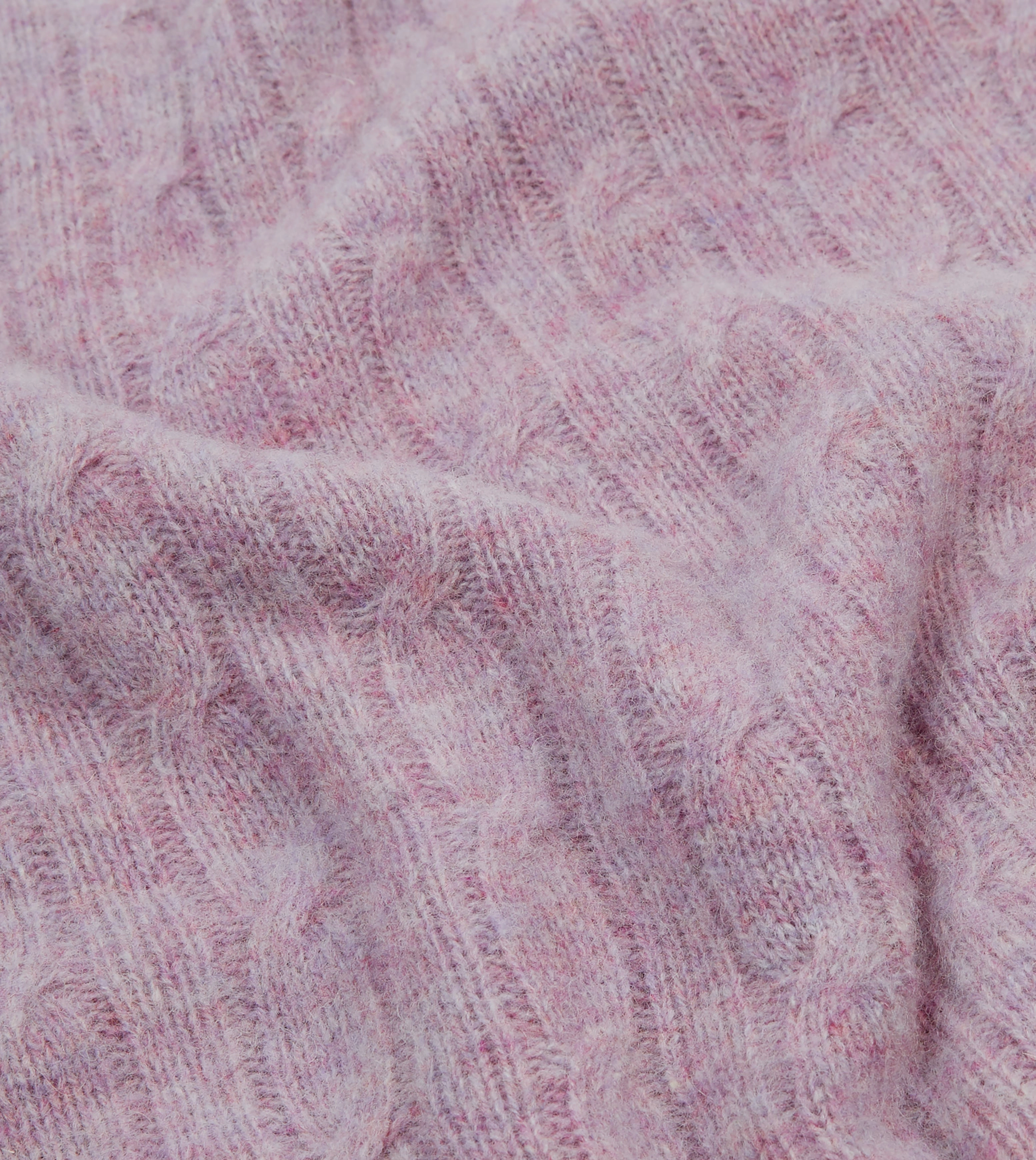Lilac Brushed Cable Knit Shetland Crew Neck Jumper Wrinkle Resistant Finish