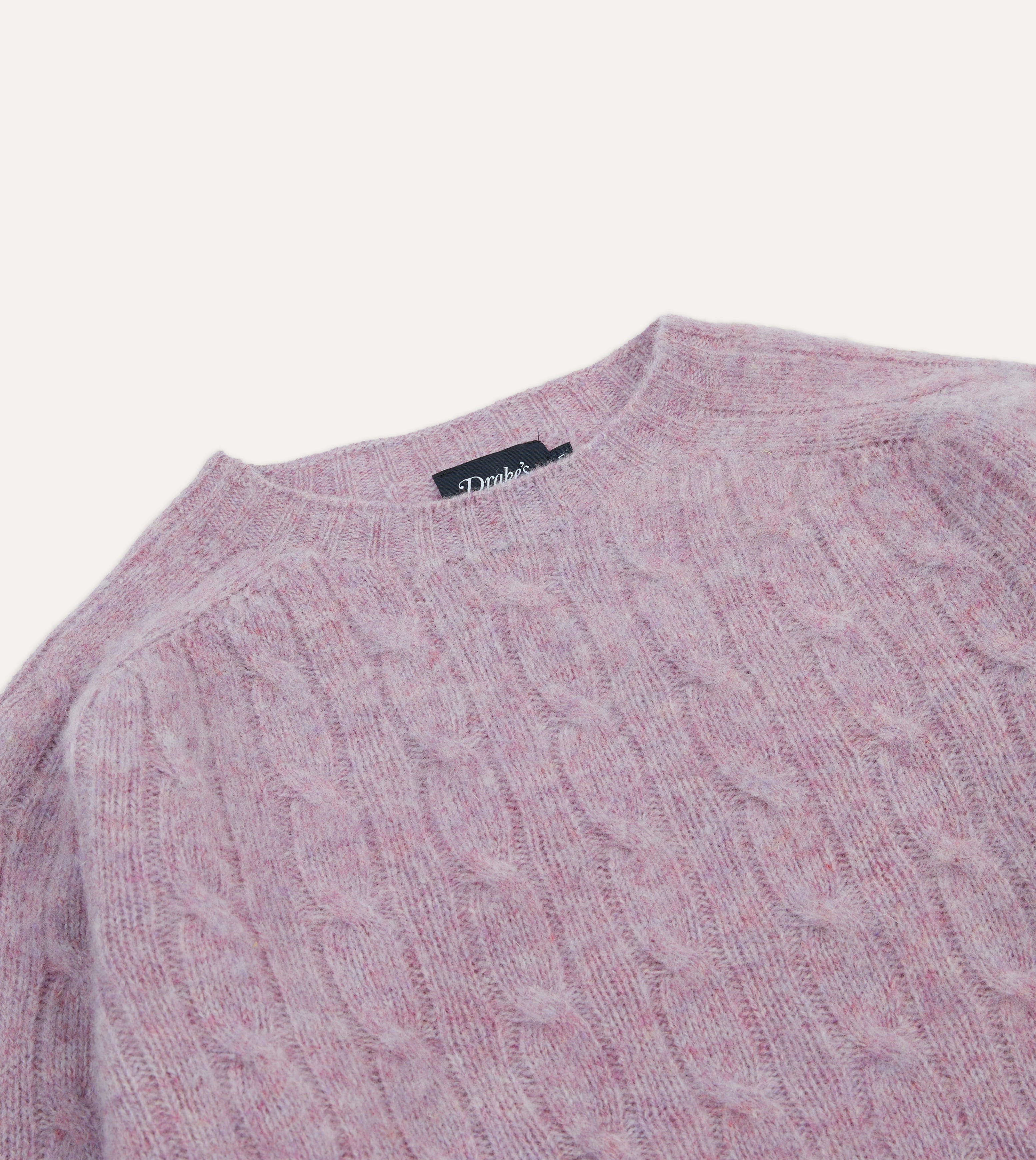 Recycled Polyester Yarn Lilac Brushed Cable Knit Shetland Crew Neck Jumper