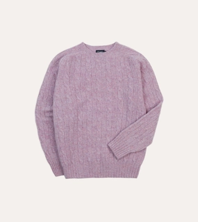 Relaxed Comforted Relaxed Trend Lilac Brushed Cable Knit Shetland Crew Neck Jumper