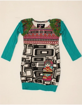 DESIGUAL Girls Graphic Long Sleeve Jumper Dress 5-6 Years Multicoloured Cozy Style