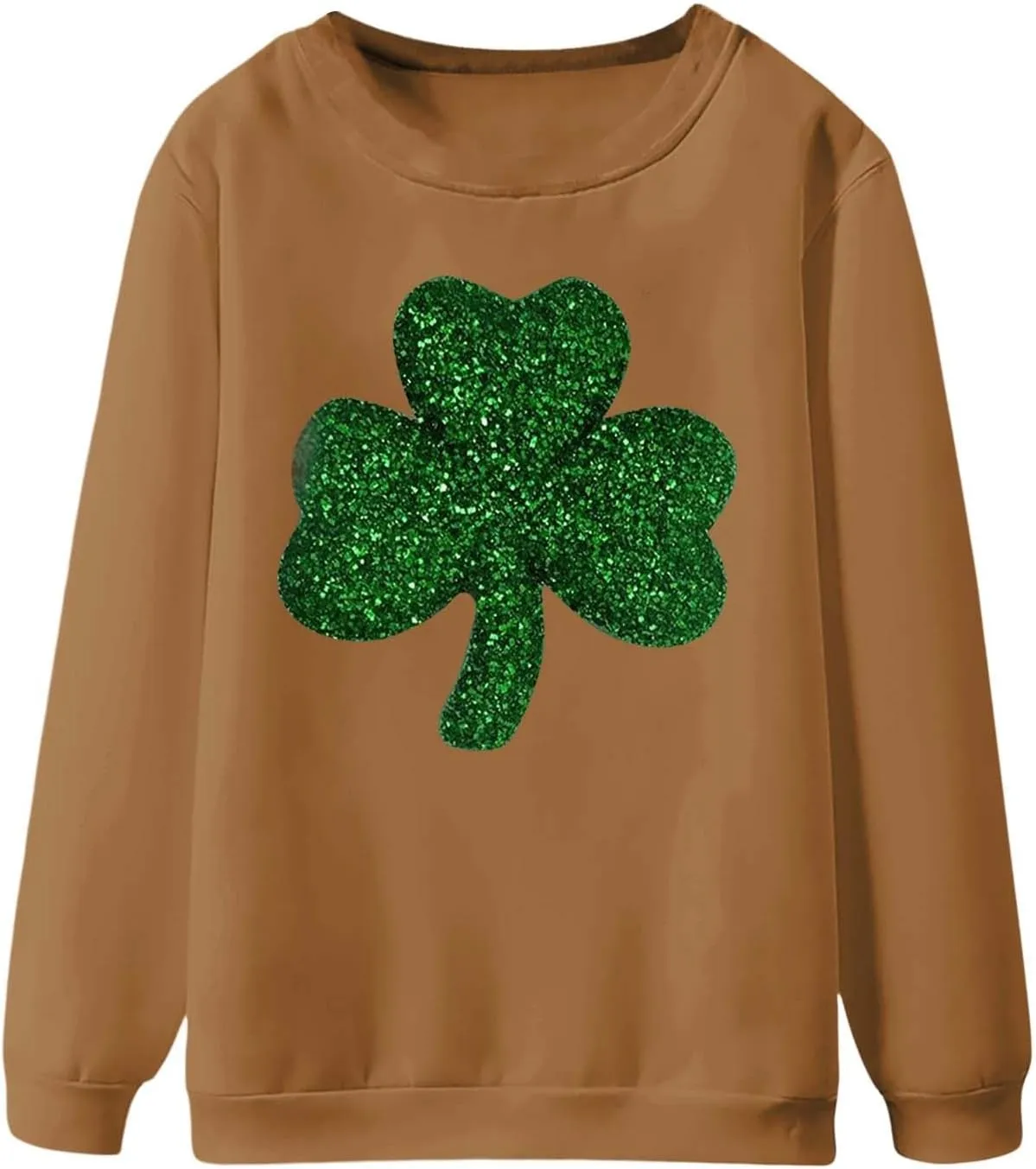 Miyaomn Womens St. Patrick's Day Sweatshirt Long Sleeve Sparkly Shamrock Crew Neck Lucky Leaf Clover Pullover Loose Fit Tops