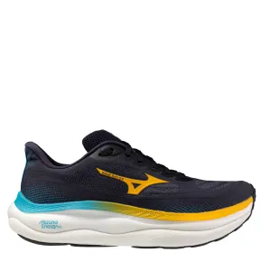 Mizuno Men's Wave Sky 9 Running Shoes in Baritone Blue/Citrus/Capri Breeze AW25 running in the heat