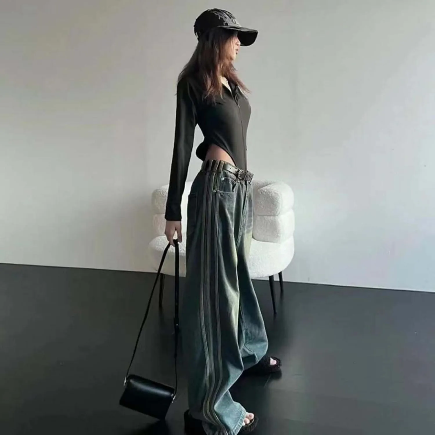 MLAFE Women's Loose Fit Jeans Wide Leg Jeans Women's High Waisted Wide Leg Print Casual Baggy Jeans Denim Pants