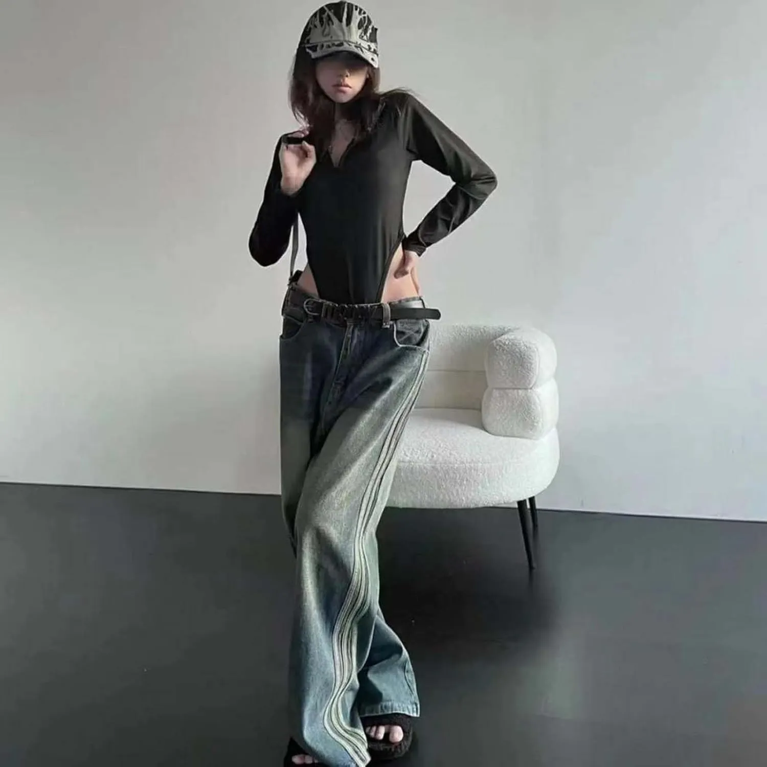 MLAFE Women's Loose Fit Jeans Wide Leg Jeans Women's High Waisted Wide Leg Print Casual Baggy Jeans Denim Pants