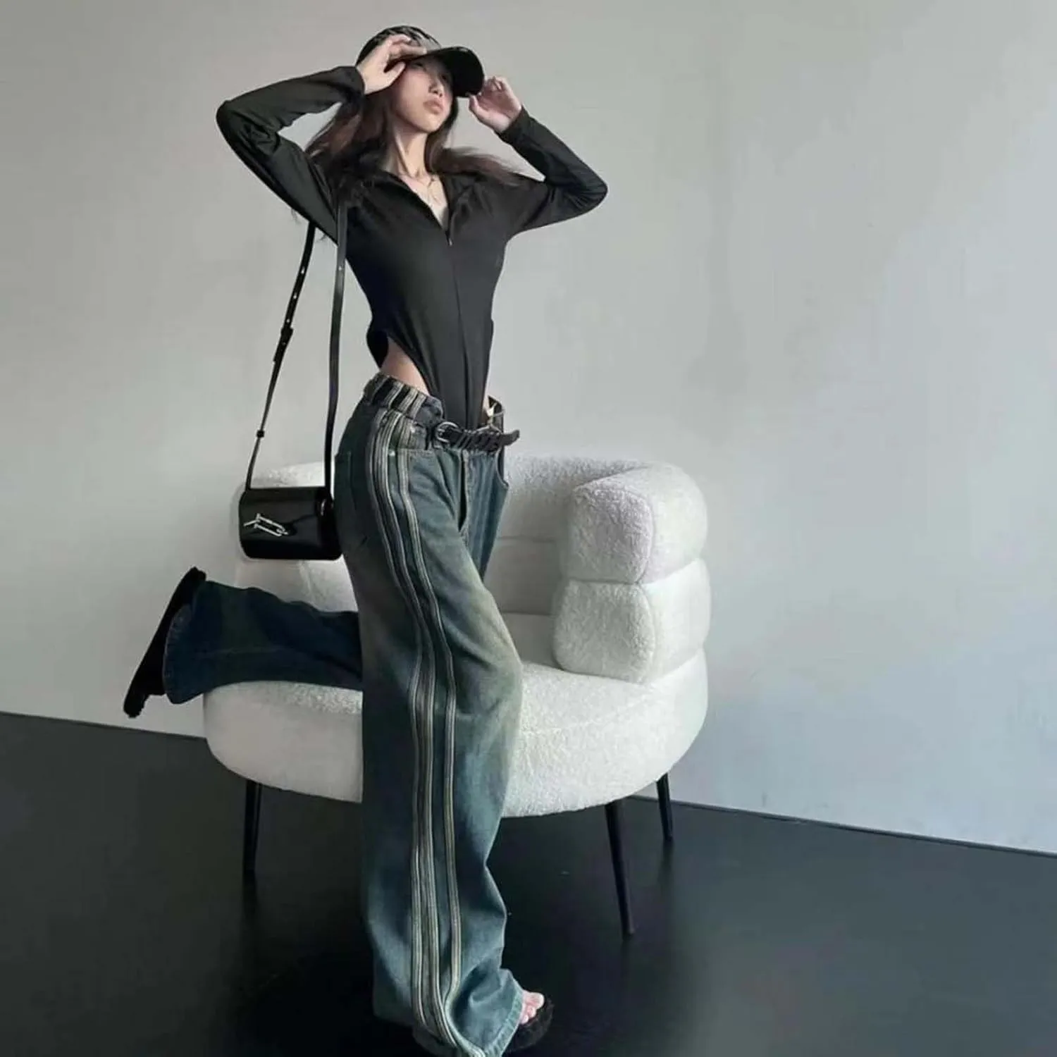 MLAFE Women's Loose Fit Jeans Wide Leg Jeans Women's High Waisted Wide Leg Print Casual Baggy Jeans Denim Pants