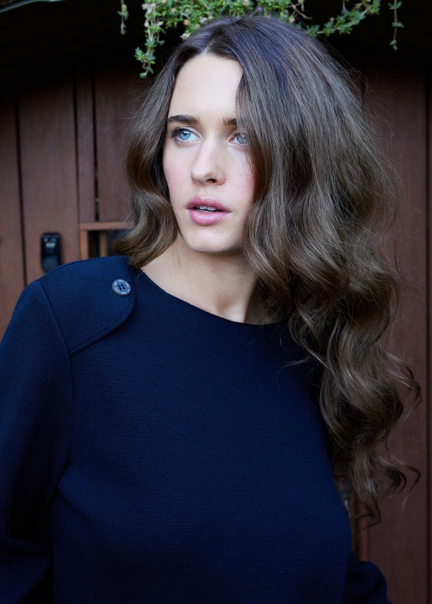 MODANE - Ponte Knit Wool Sweater with Shoulder Accents (NAVY) Effortless Knit All Season Knitwear