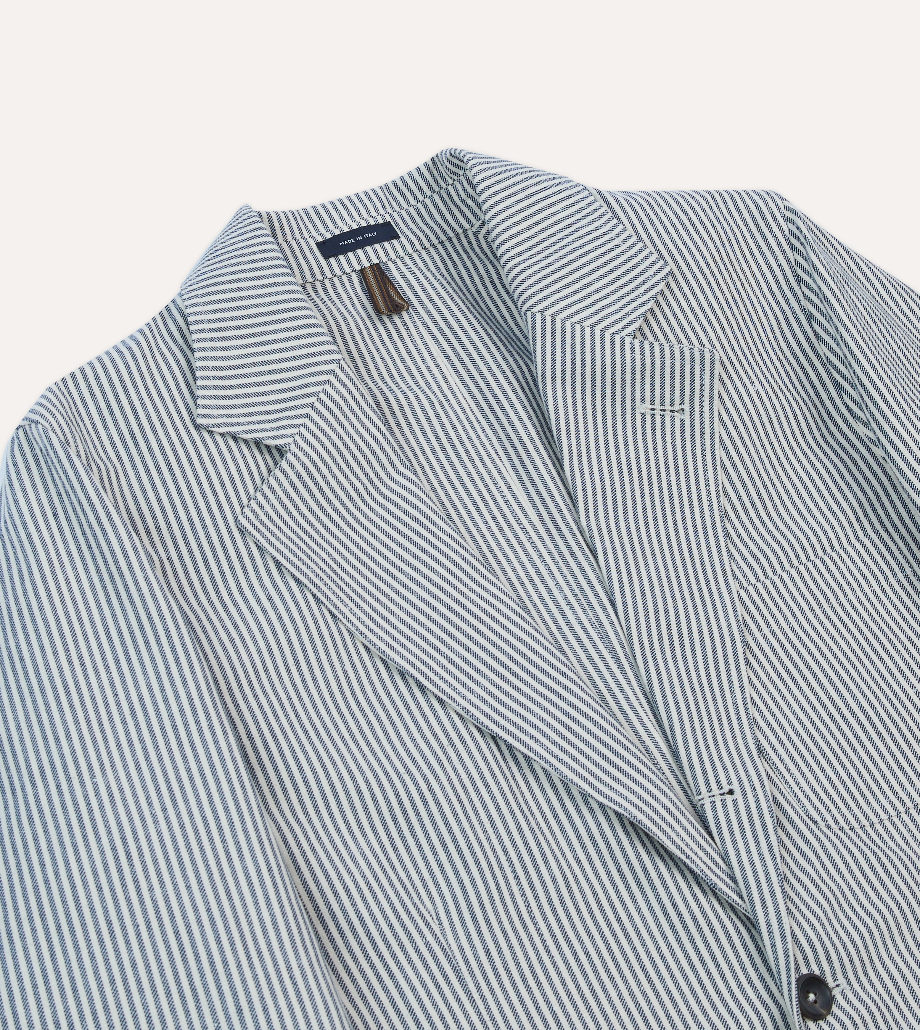 Navy Ticking Stripe Cotton Linen Games Blazer Mk. I Contemporary Fit