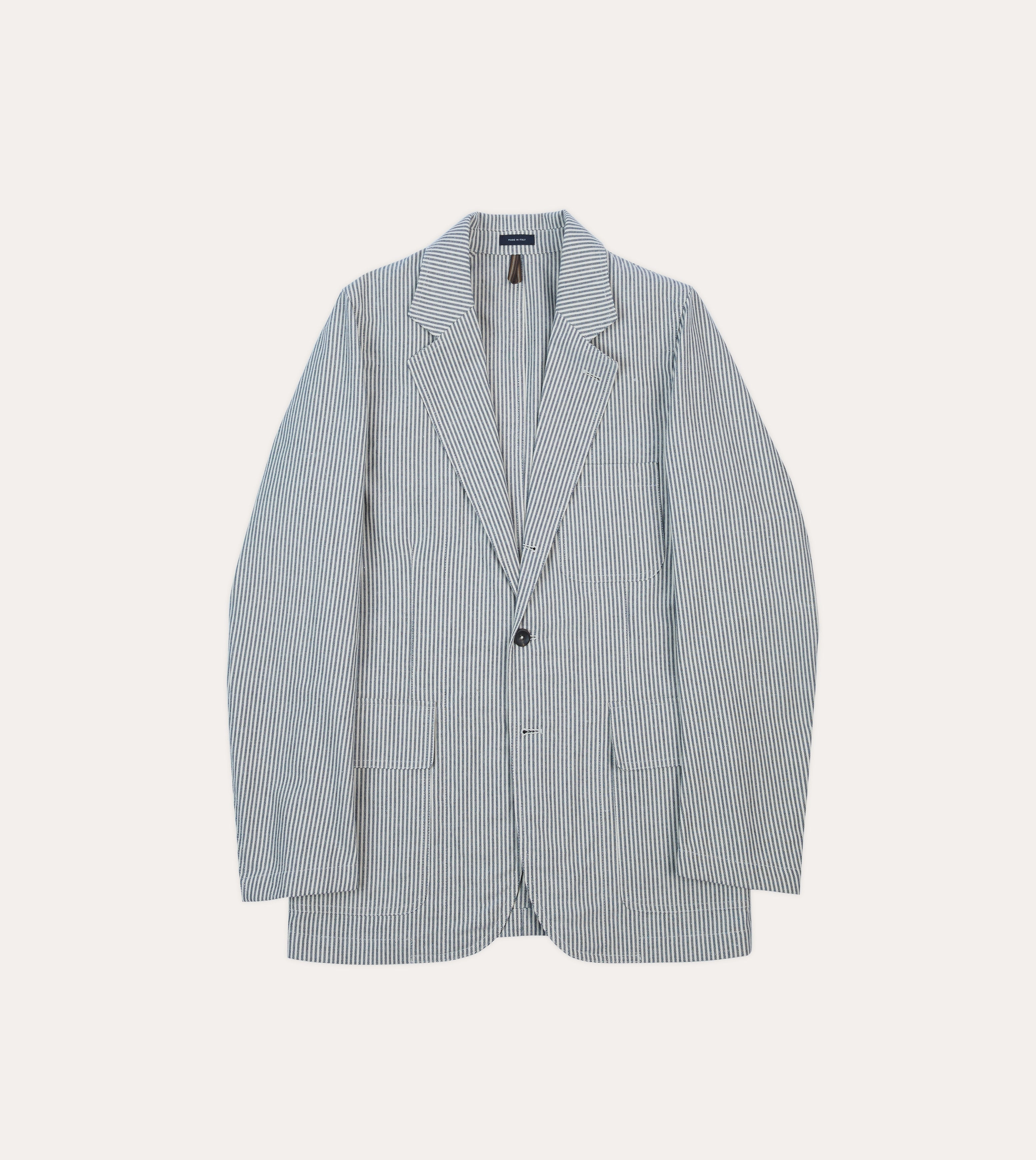 Navy Ticking Stripe Cotton Linen Games Blazer Mk. I Fit For Comfort Formal Look