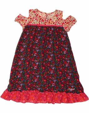 DESIGUAL Girls Sundress 9-10 Years Multicoloured Floral Viscose Shine Finish Feminine off-the-shoulder gown