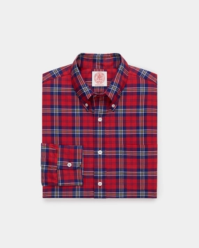Relaxed Style Made-in-USA Red Ground Tartan Flannel Sport Shirt - Classic Fit