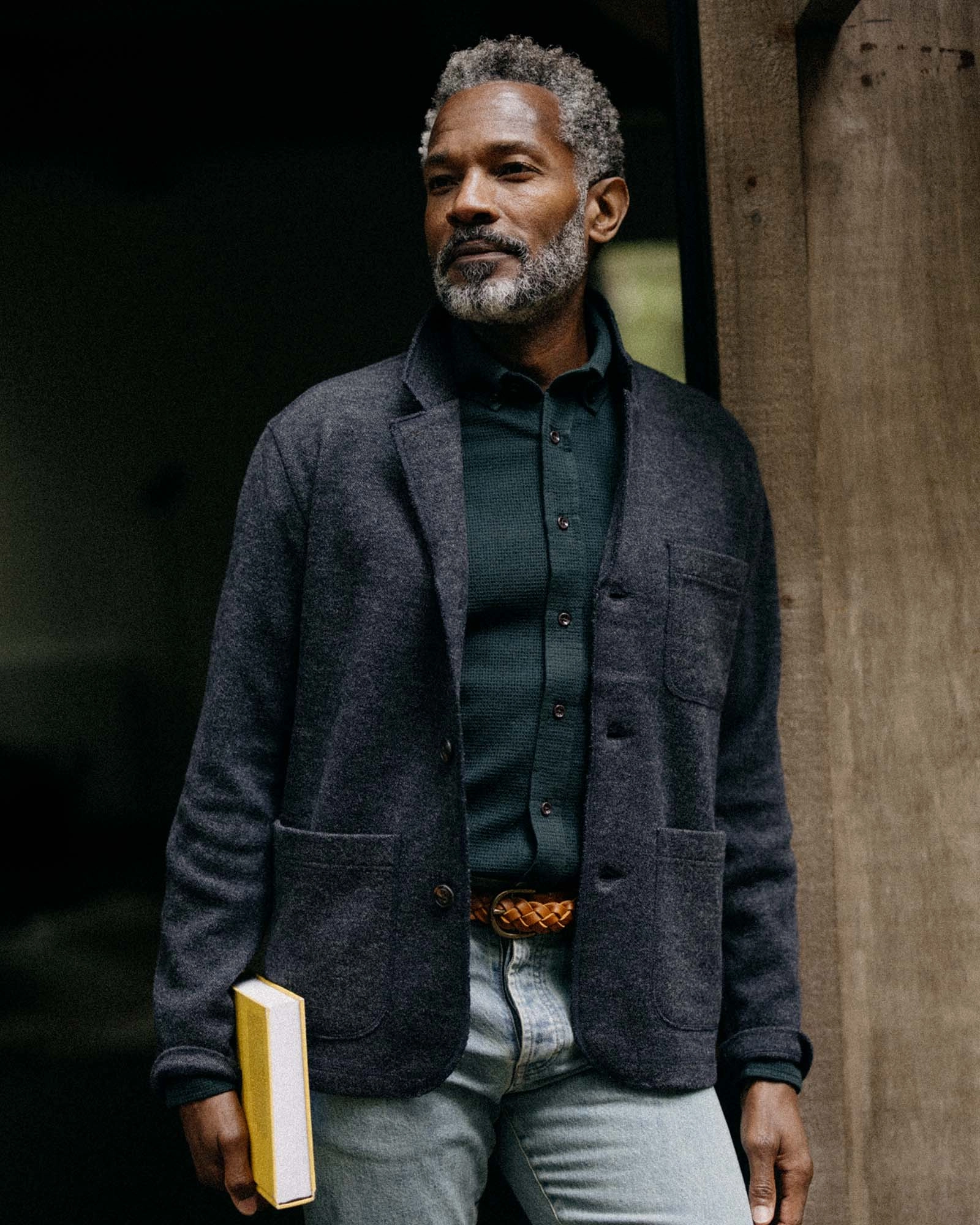 The Evans Blazer in Navy Birdseye Wool Relaxed Silhouette Layered Knit Style